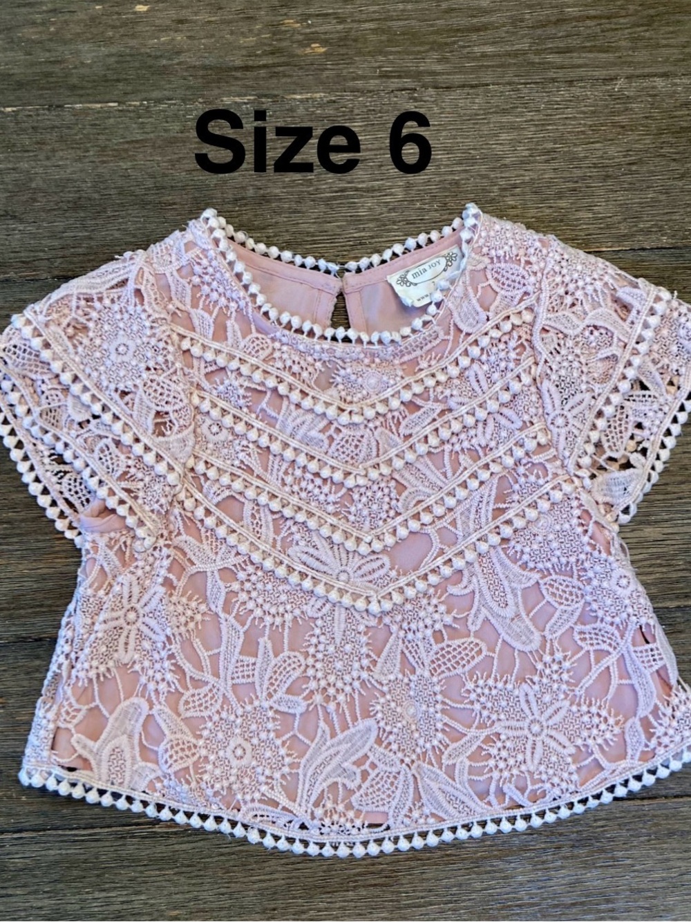 Mia Joy Girls' Pink Lace Crochet Top - Size 6